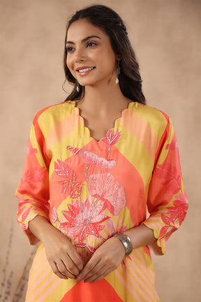 Orange & Mustard Color Muslin Printed Co-Ord Set