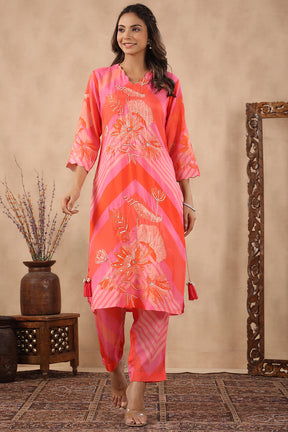 Pink Colour Muslin Printed Co-Ord Set