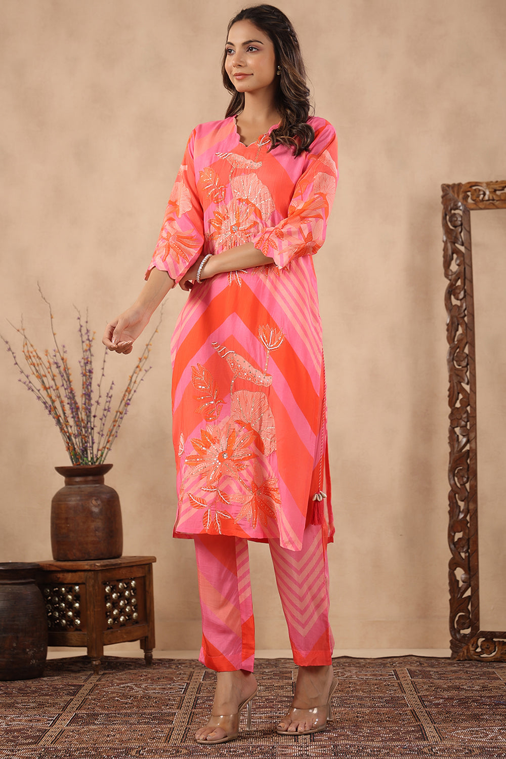 Pink Colour Muslin Printed Co-Ord Set