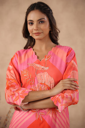 Pink Colour Muslin Printed Co-Ord Set