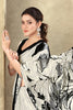 Cream & Grey Printed Crepe Silk Saree
