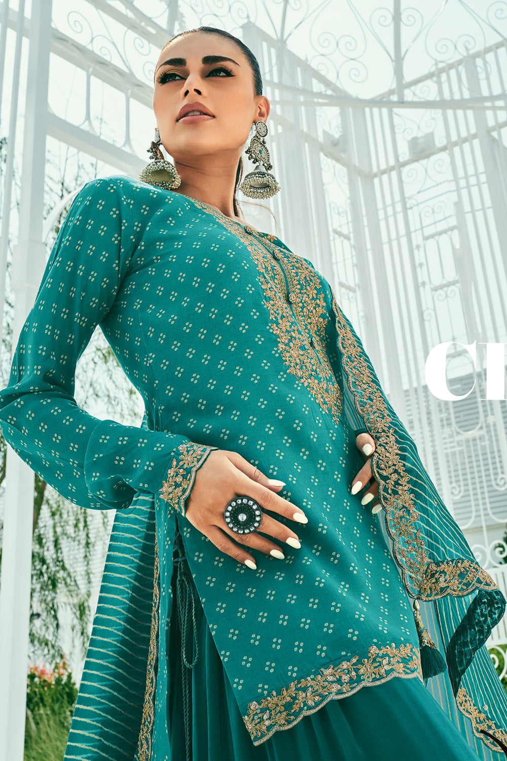 Teal Color Printed Muslin Unstitched Suit Fabric