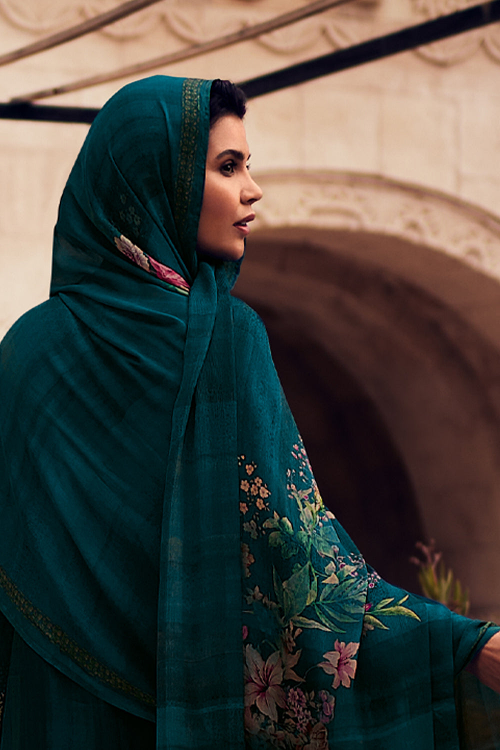 Blue Color woven Organza Unstitched Suit Material