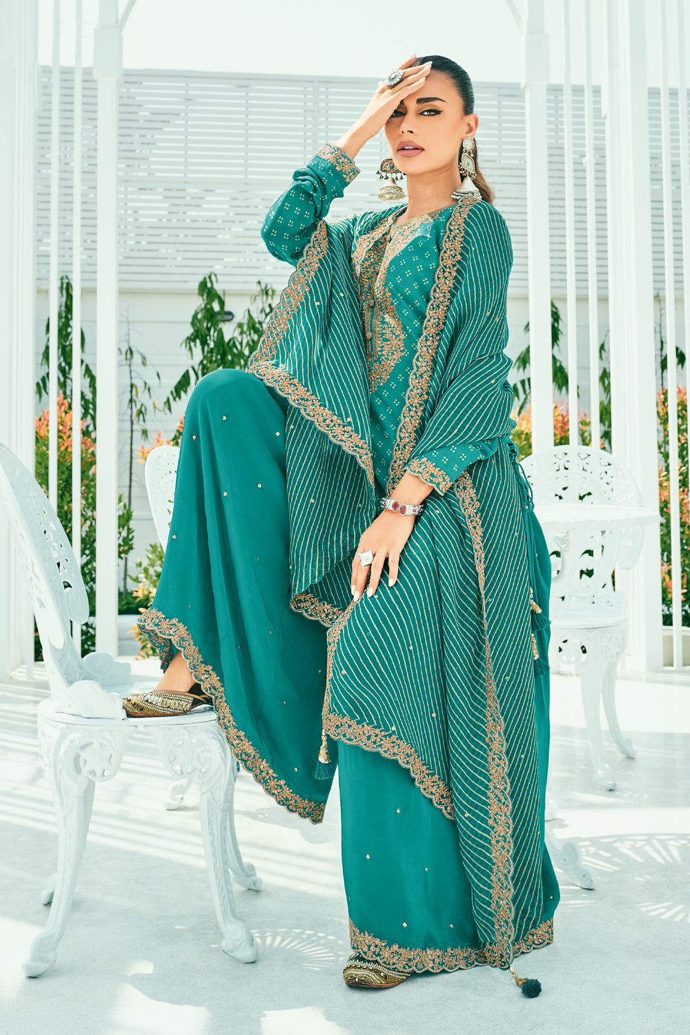 Teal Color Printed Muslin Unstitched Suit Fabric