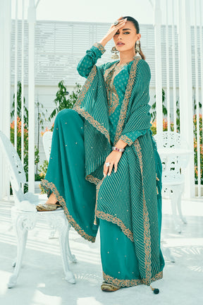 Teal Color Printed Muslin Unstitched Suit Fabric