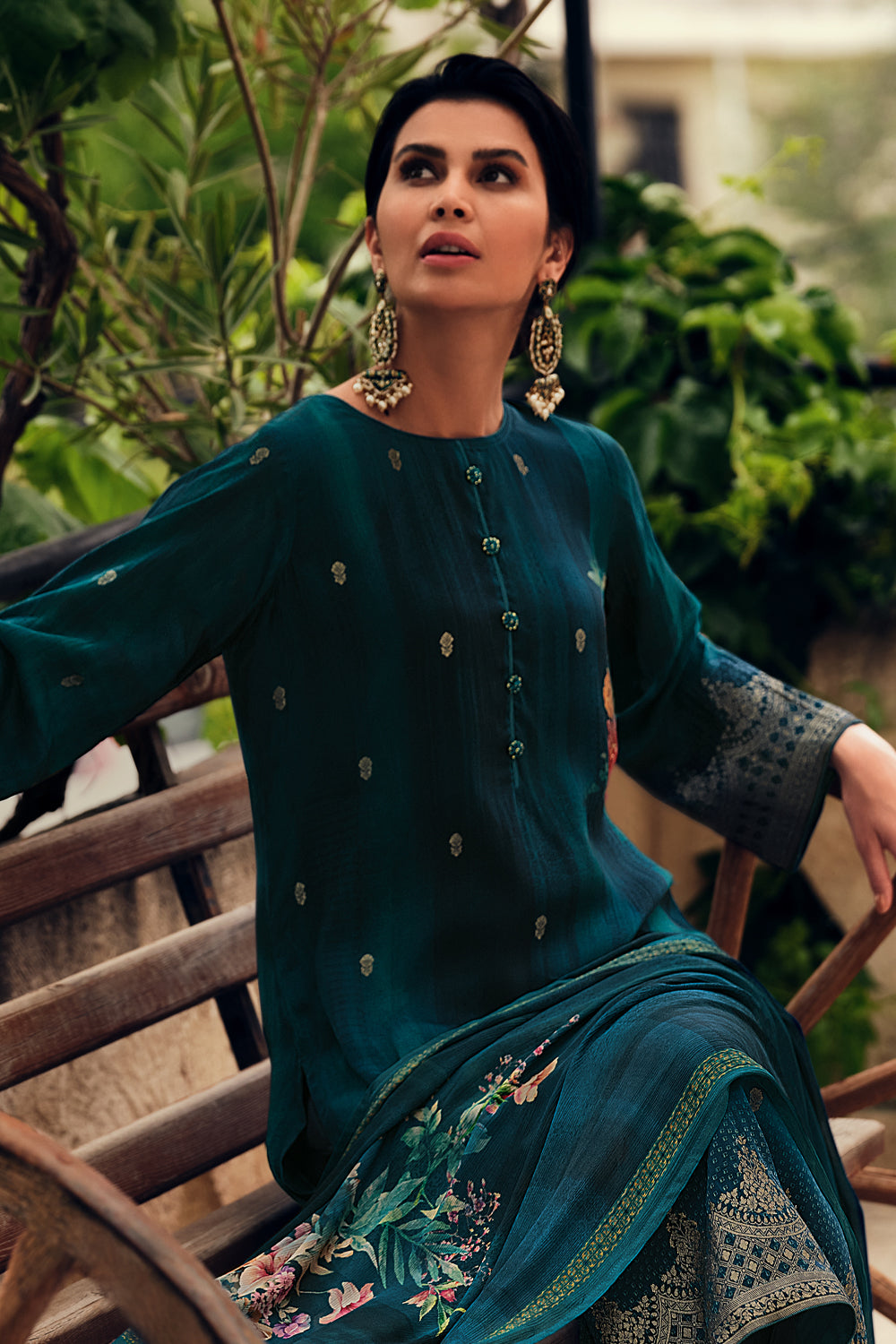 Blue Color woven Organza Unstitched Suit Material