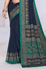 Navy Crepe Printed Saree