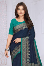 Navy Crepe Printed Saree