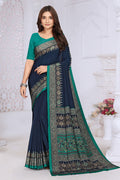 Navy Crepe Printed Saree