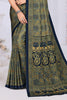 Navy & Olive Green Crepe Printed Saree