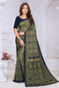 Navy & Olive Green Crepe Printed Saree