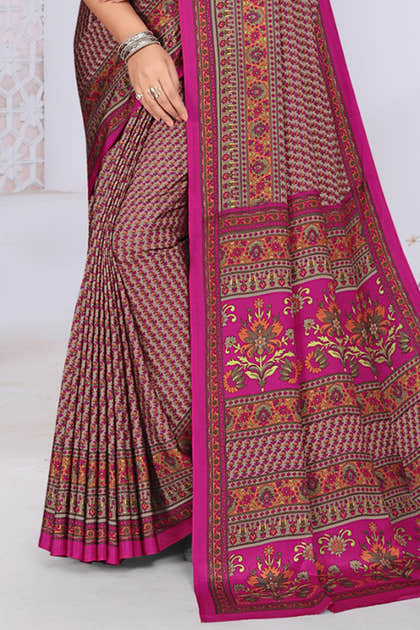 Magenta Crepe Floral Printed Saree