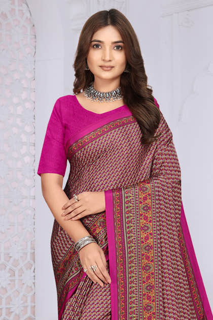 Magenta Crepe Floral Printed Saree