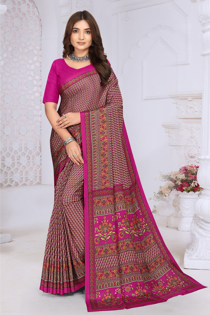 Magenta Crepe Floral Printed Saree