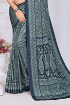 Navy Crepe Floral Printed Saree