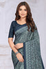 Navy Crepe Floral Printed Saree