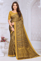 Mustard Crepe Printed Saree