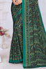 Teal & Navy Crepe Printed Saree