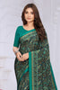 Teal & Navy Crepe Printed Saree