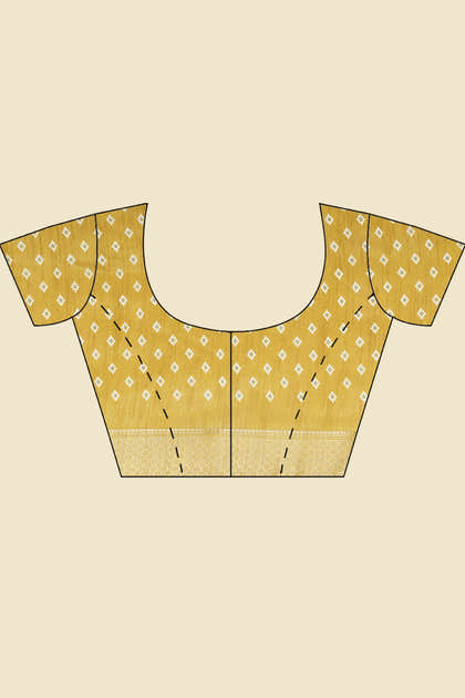 Mustard Cotton Silk Printed And Zari Woven Saree