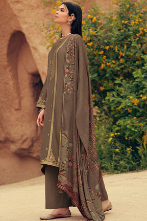 Brown Color Silk Woven Unstitched Suit Material