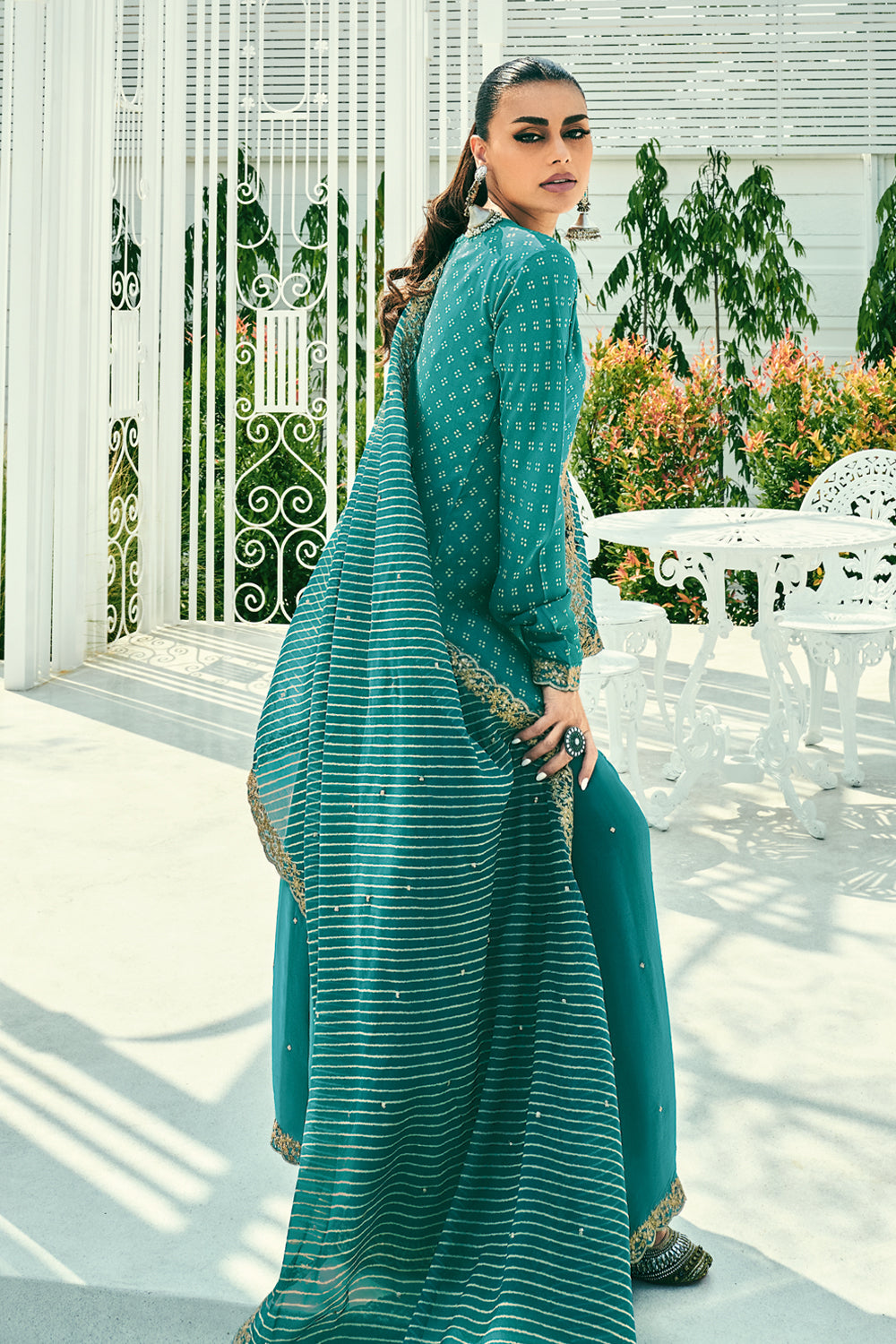 Teal Color Printed Muslin Unstitched Suit Fabric