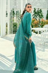 Teal Color Printed Muslin Unstitched Suit Fabric