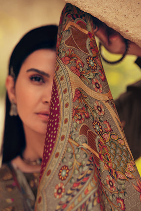 Brown Color Silk Woven Unstitched Suit Material