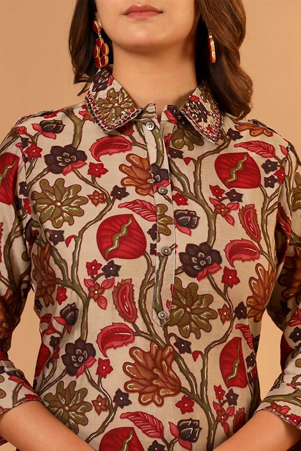 Beige Color Printed Muslin Co-Ord Set