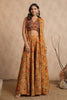 Mustard Green Colour Chinon Embroidered Crop-Top and Printed Palazzo Set With Shrugs