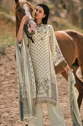 Cream Color Printed Muslin Unstitched Suit Material