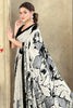 Cream & Grey Printed Crepe Silk Saree