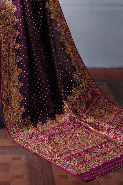 Wine Soft Silk Kalamkari Woven Saree