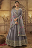 Grey Color Zari Embroidered Silk Unstitched Suit Material