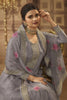 Grey Color Zari Embroidered Silk Unstitched Suit Material