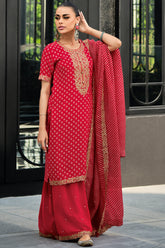 Red Color Printed Muslin Unstitched Suit Fabric