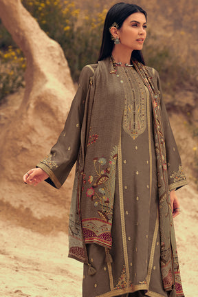 Brown Color Silk Woven Unstitched Suit Material