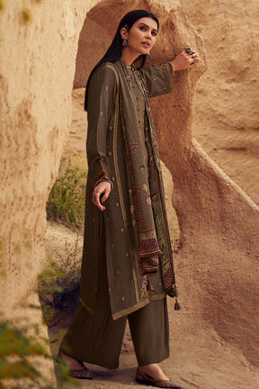 Brown Color Silk Woven Unstitched Suit Material