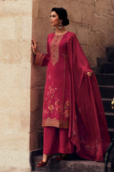 Fuchsia Pink Color woven Organza Unstitched Suit Material
