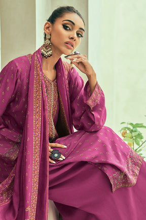 Purple Color Printed Crepe Unstitched Suit Material