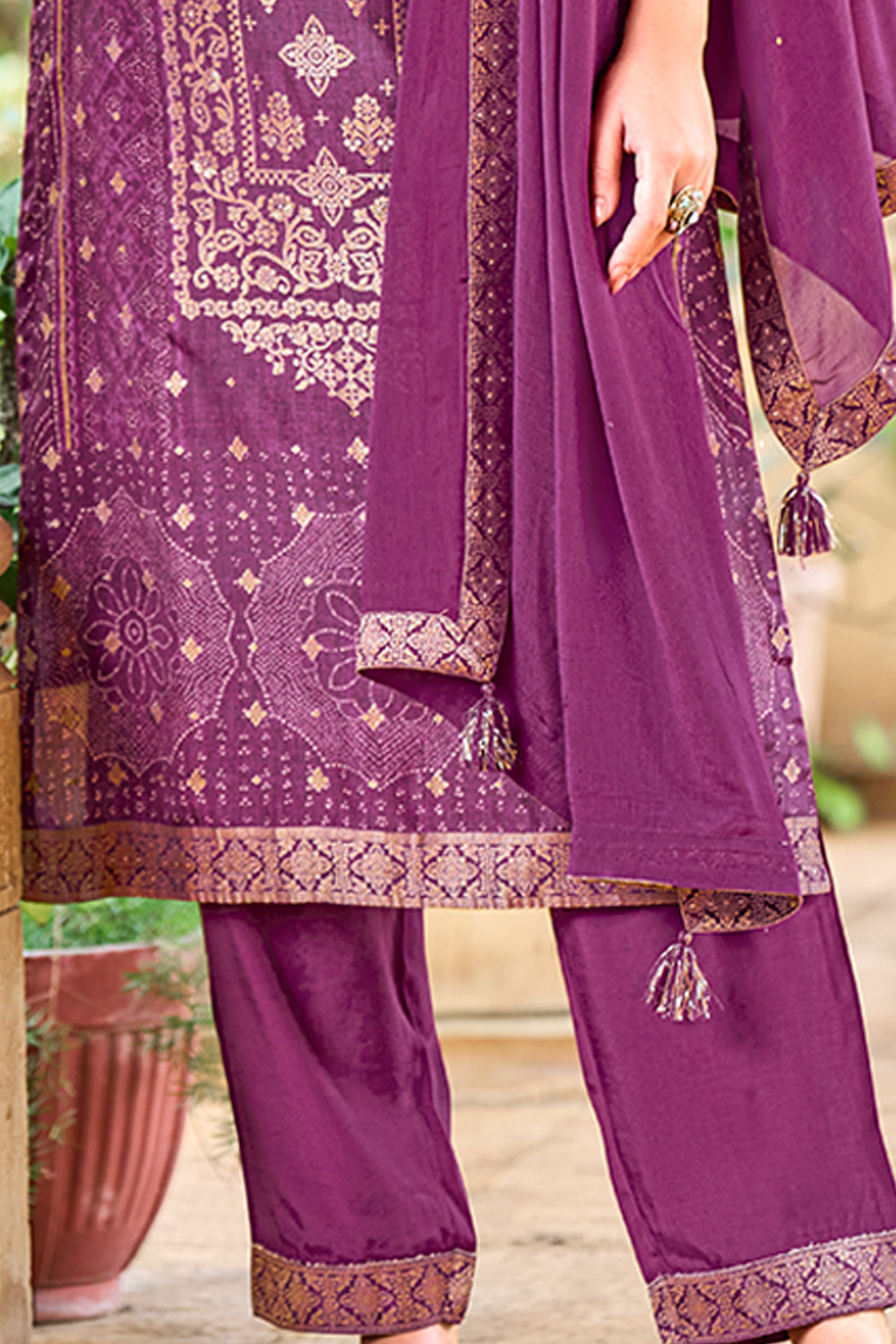 Dark Scarlet Color Silk Zari Woven Suit