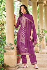 Dark Scarlet Color Silk Zari Woven Suit