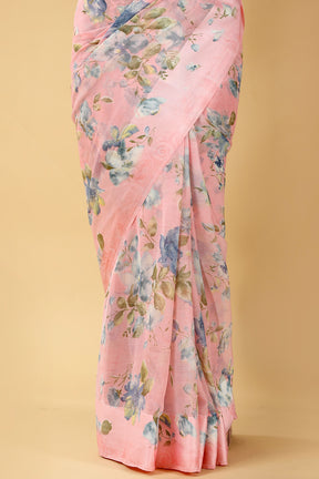 Pink Color Chiffon Printed Saree