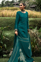 Teal Color Embroidered Silk Unstitched Suit Material