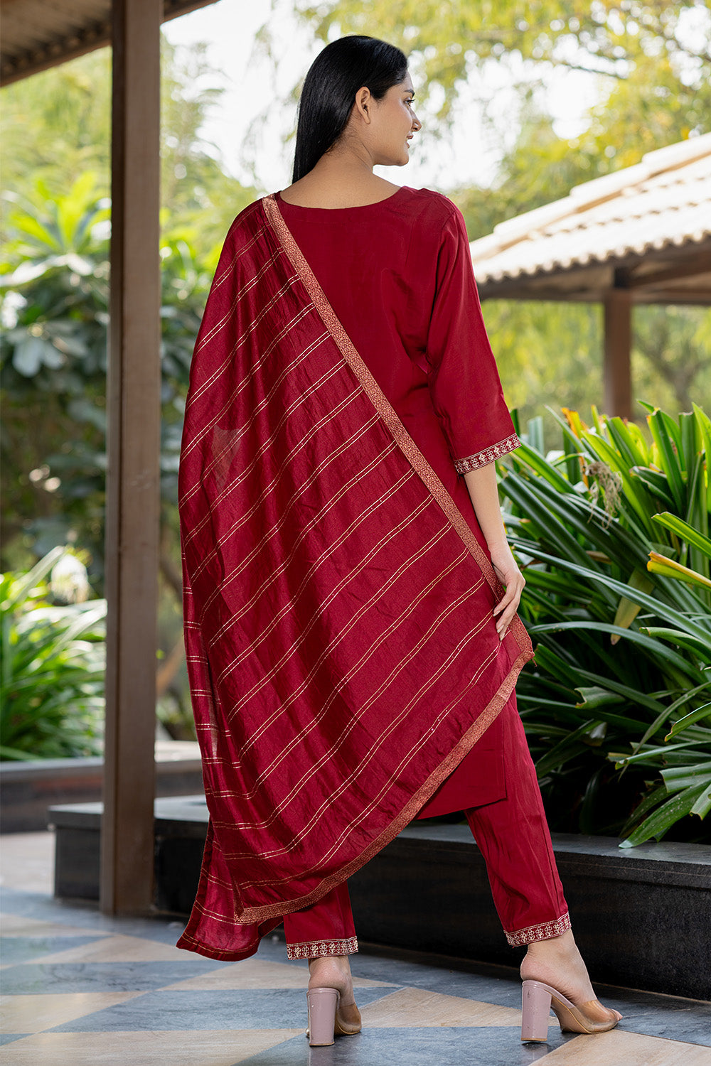 Maroon Color Muslin Embroidered Straight Suit