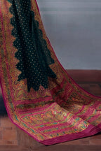 Bottle Green Soft Silk Kalamkari Woven Saree
