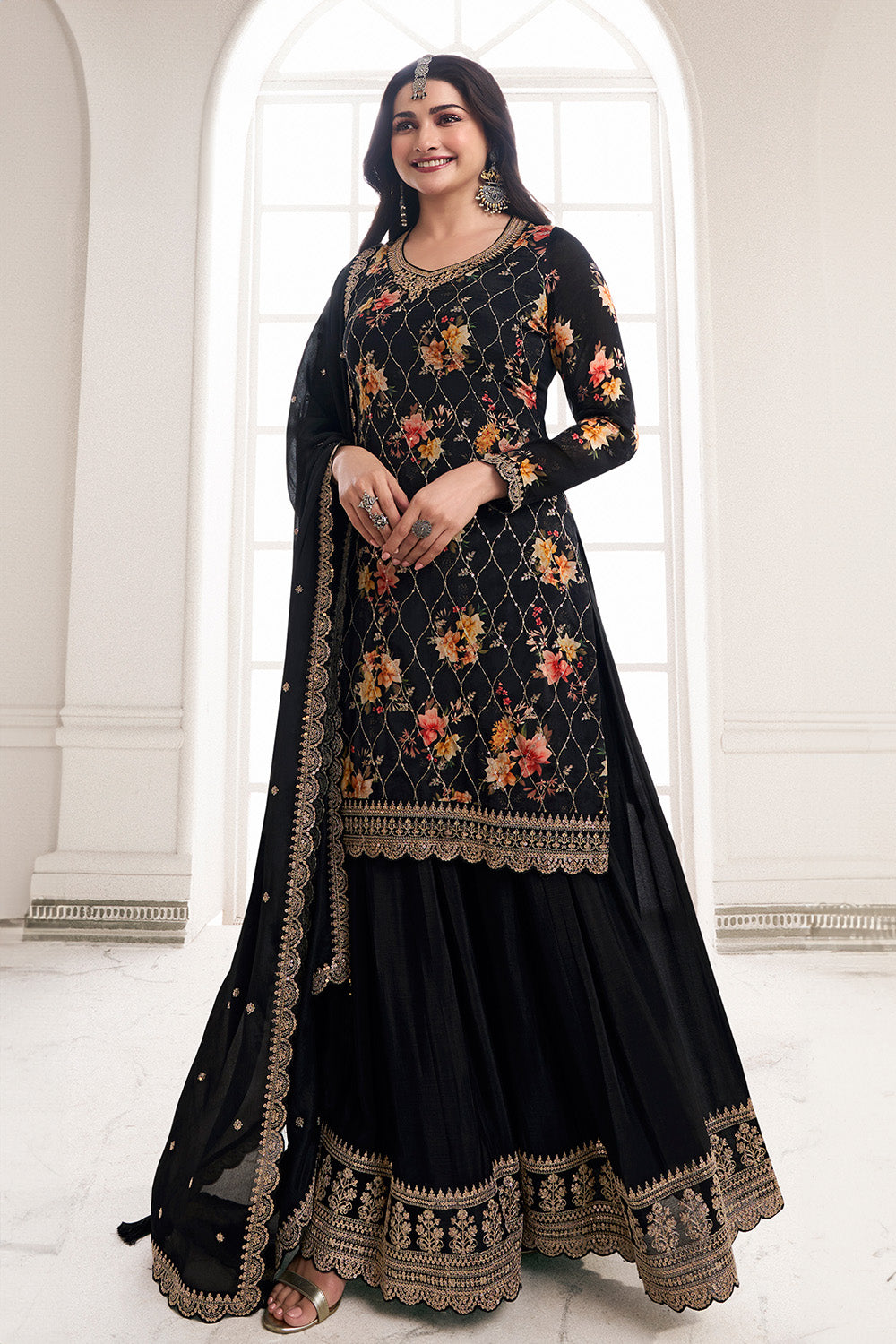 Buy Golden Color Viscose Georgette Designer Sharara Suit Online. – Odette