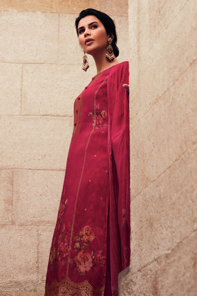 Fuchsia Pink Color woven Organza Unstitched Suit Material