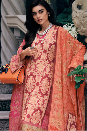 Coral Colour Printed Muslin Unstitched Suit Material
