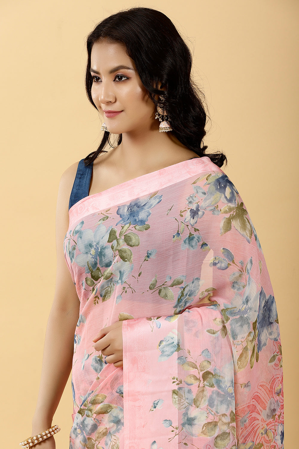 Pink Color Chiffon Printed Saree